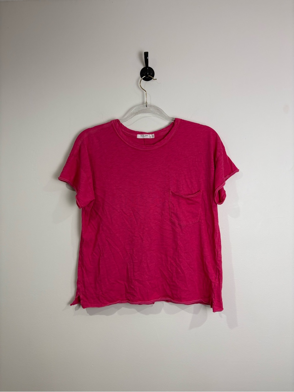 Rag & Bone Women’s Hot Pink Crewneck Pocket Tee Pima Cotton